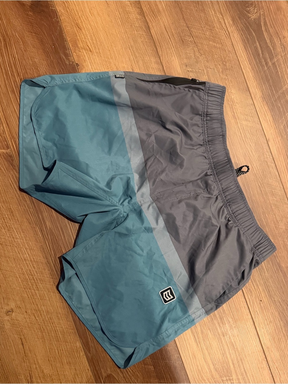 Men's Two-Tone Gray and Teal Swim Trunks
